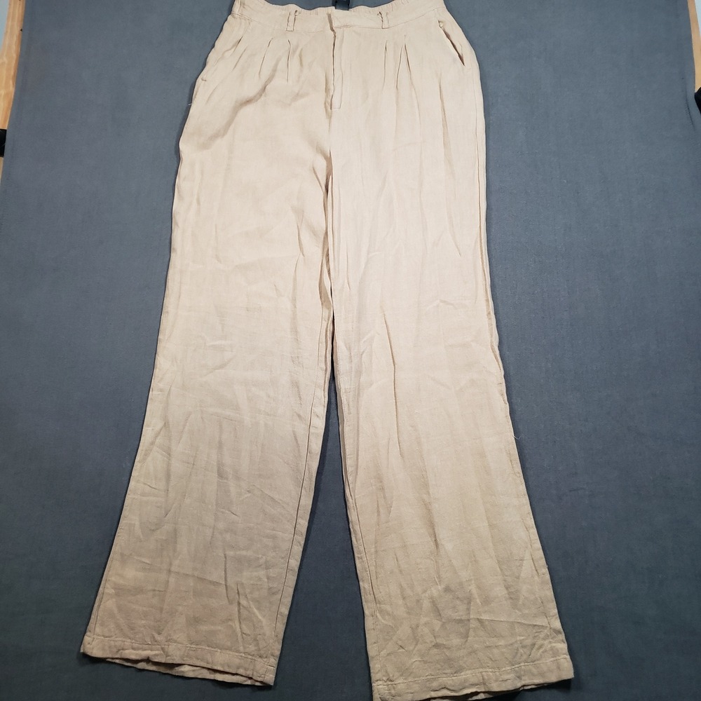 Weekend Los Angeles Wide Leg Pants Womens Medium Tan Linen Blend High Rise
